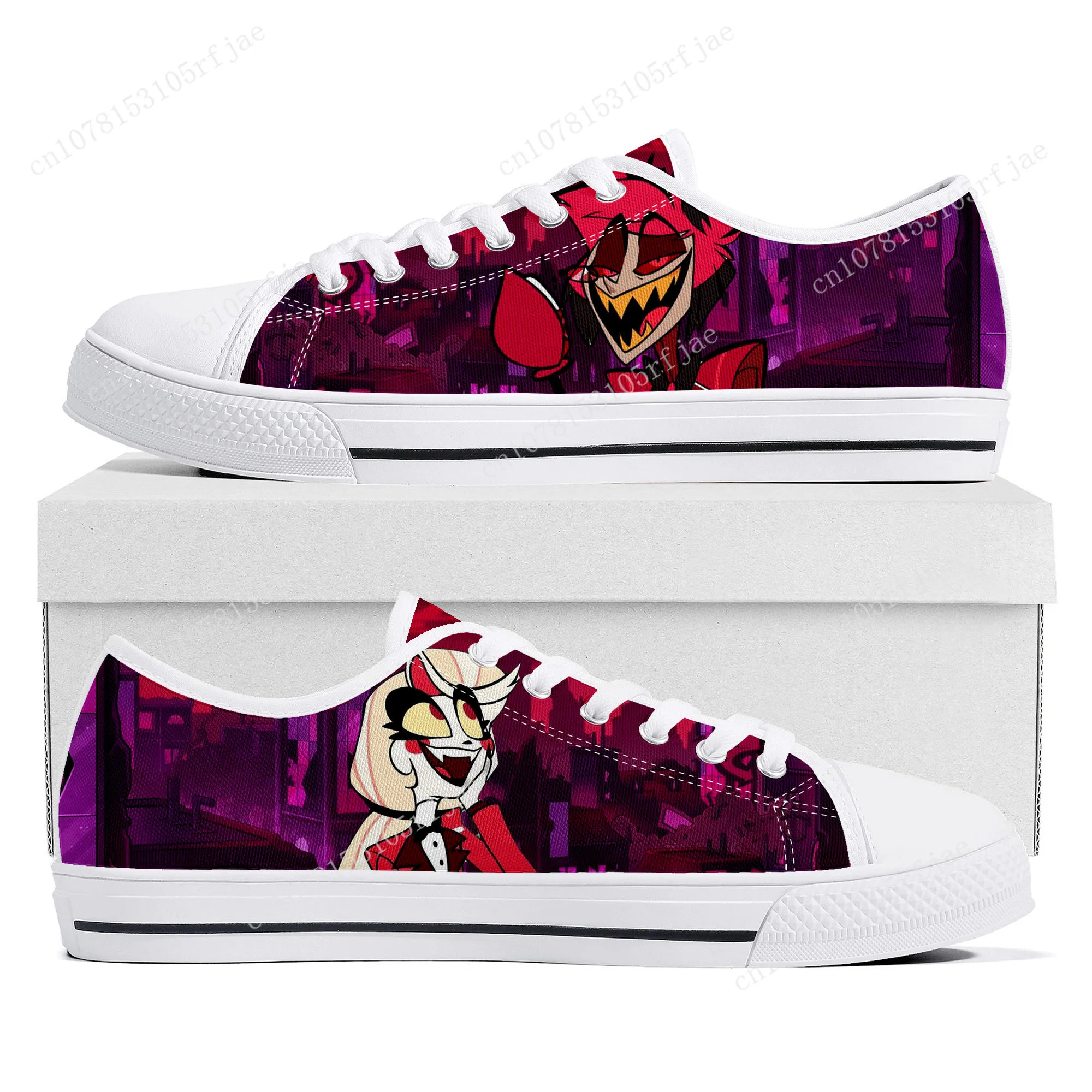 H-Hazbin Hotel Low Top dos desenhos animados para homens e mulheres, sapatilha casual em lona sob medida, de alta qualidade, adolescente, quente