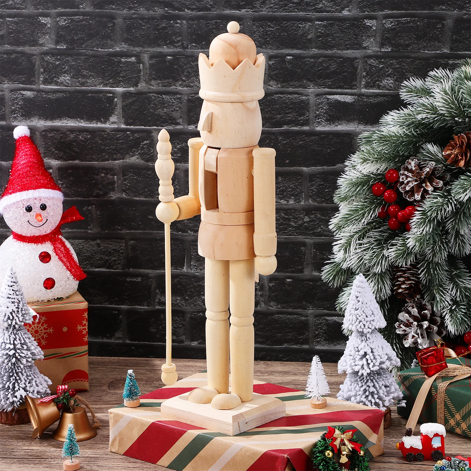 

DIY Wooden Nutcracker Puppet Unpainted Xmas Ornament 38cm Soldier Figurine Christmas Gift Home Decor Mini Model