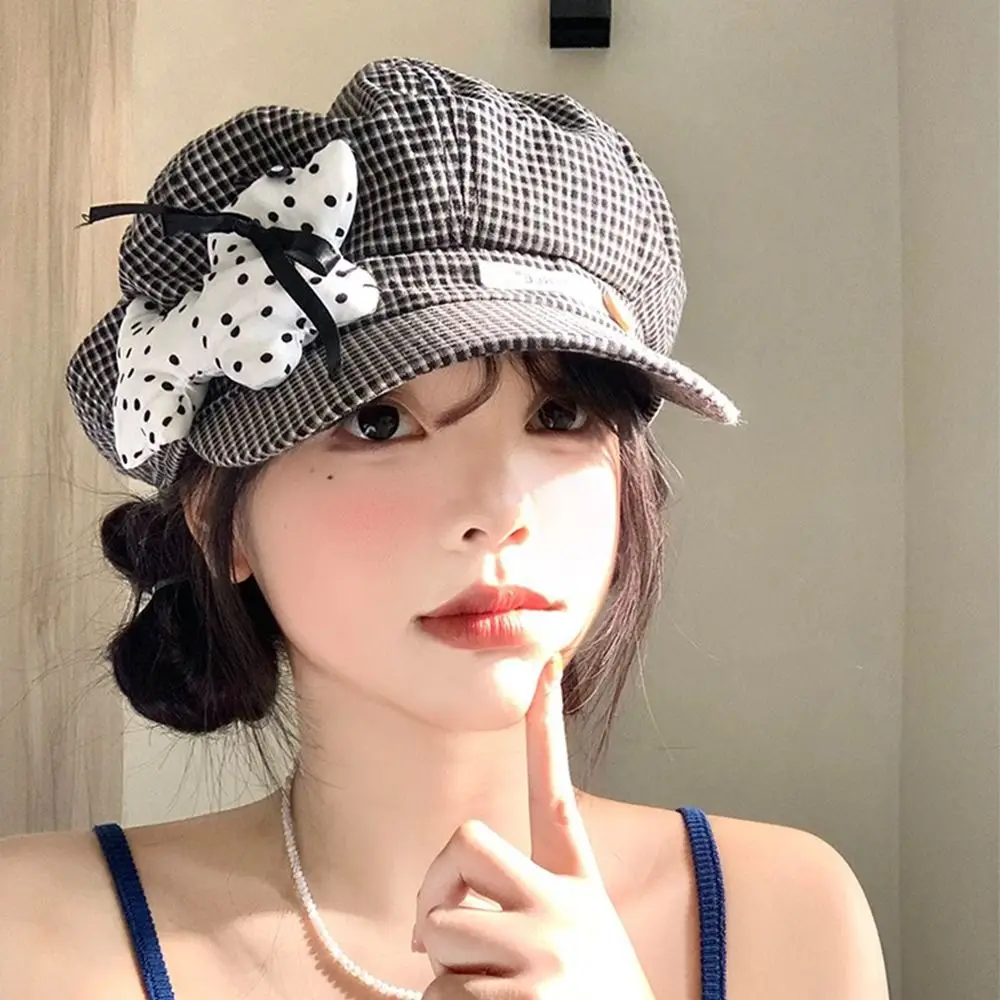 

Casual Cute Puppy Cloud Berets Korean Plaid Octagonal Caps Sweet Y2k Painter Hat Streetwear