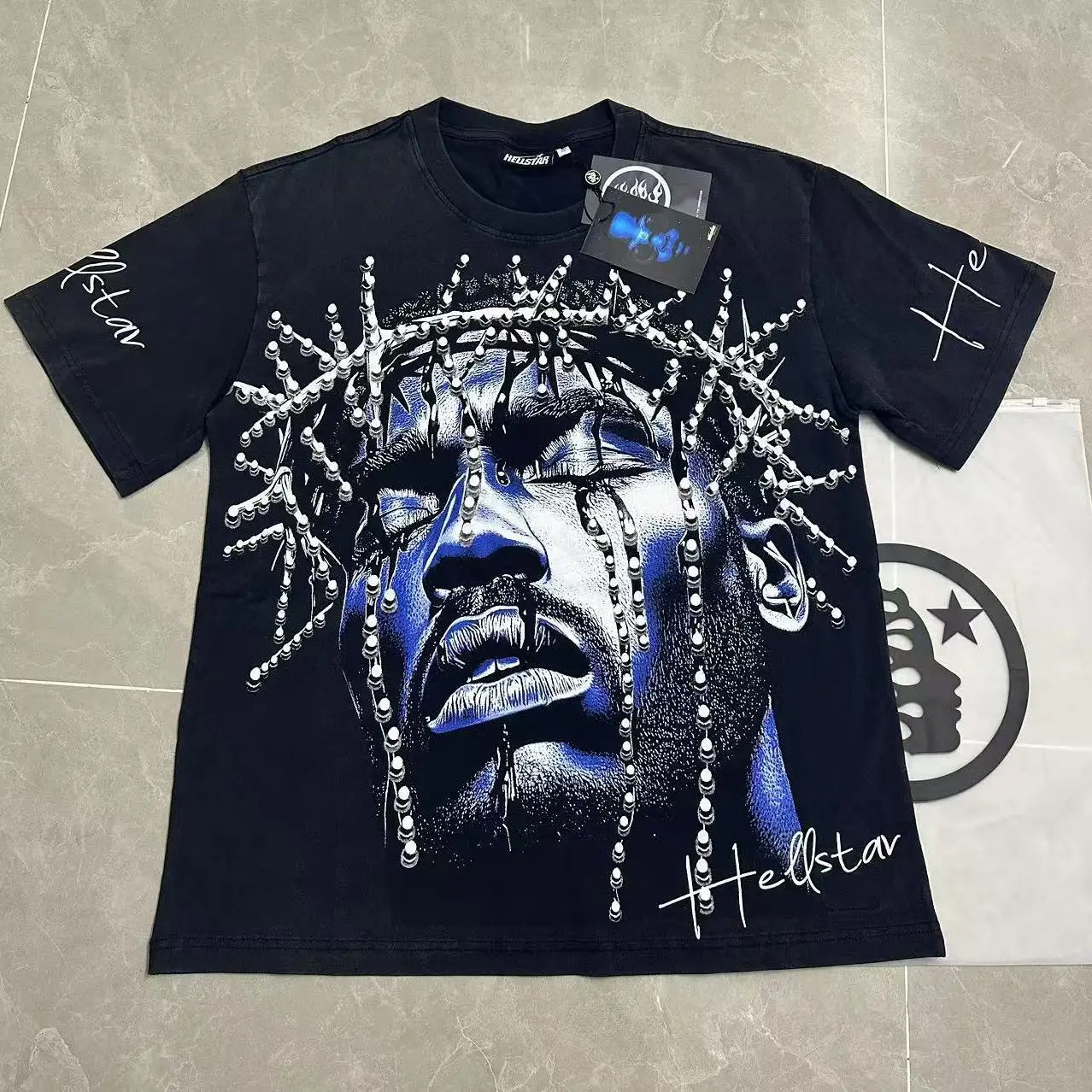 Retro Washed Cotton Short Sleeve T-Shirt American Trendy Brand Crying Angel Print Loose Fit High Street Heavyweight Pure Cotton