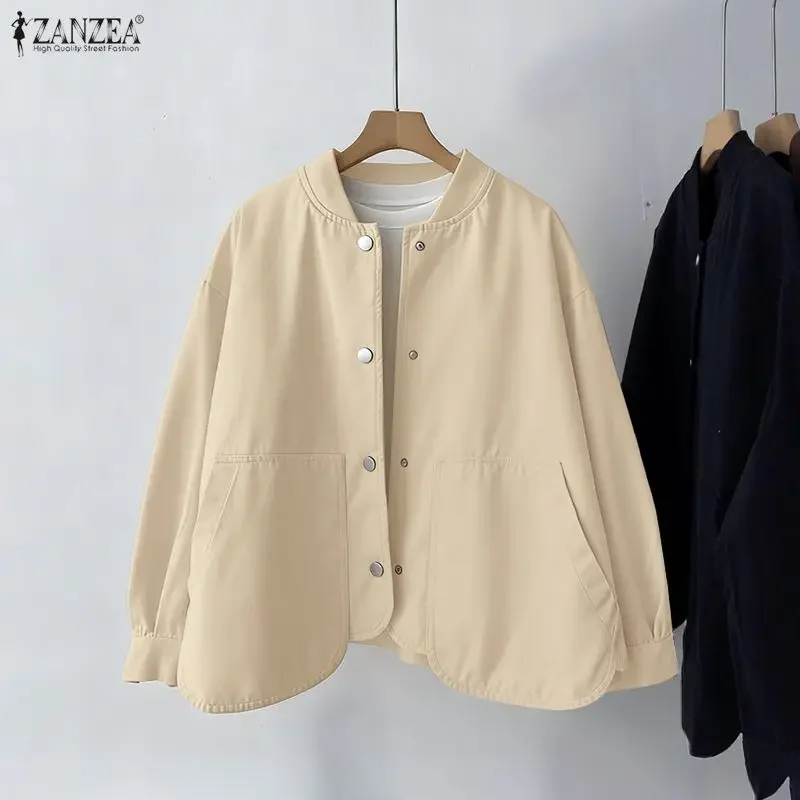 

2026 ZANZEA Women Fashion Jackets Autumn Coats Long Sleeve Single Breasted Solid High Street Elegant Outercoats Casual Shirts
