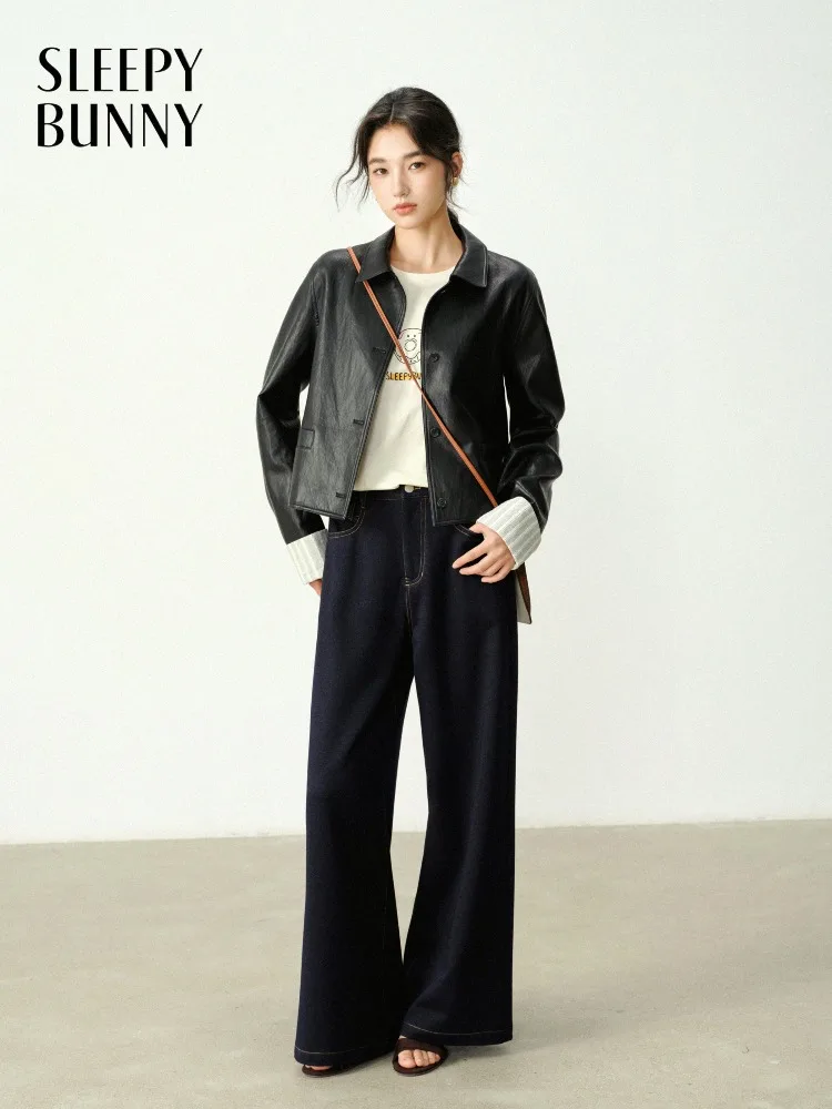 

Vintage Lady PU Leather Short Jacket Autumn Lapel Coat for Women Casual Retro Outerwear Cropped Motorcycle Fashion Slim Outfit