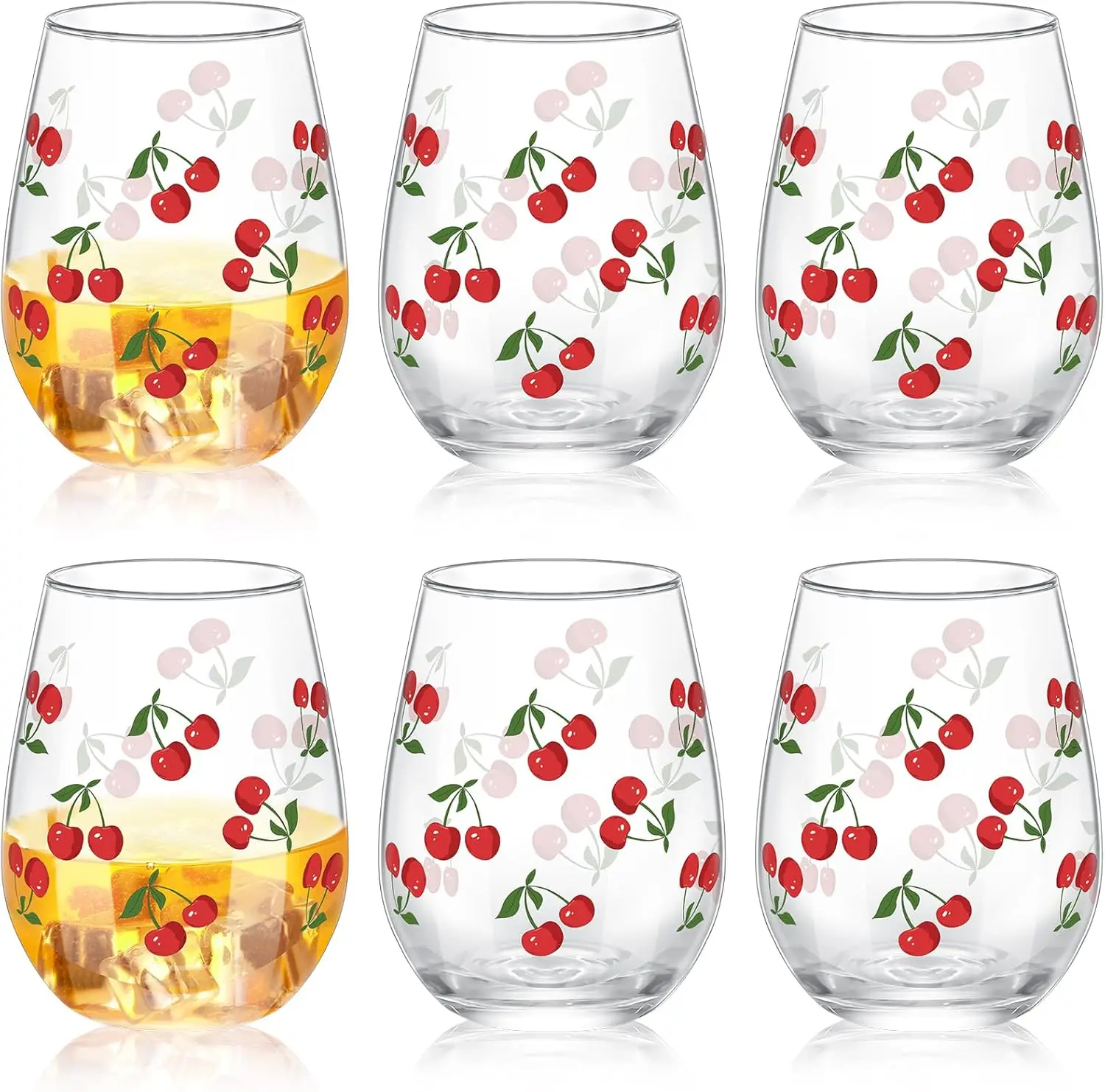 

Набор из 6 бокалов для вина с дизайном вишни, 530 мл, без ножки, с красными вишневыми узорами, для летних свадеб, дней рождения, подарков