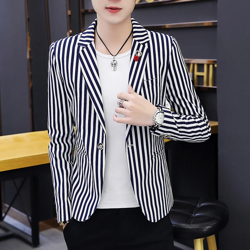 

High Quality Blazer Men's Vertical Stripe Elegant Fashion High-end Simple Business Casual Party Shopping Gentleman Slim Coat