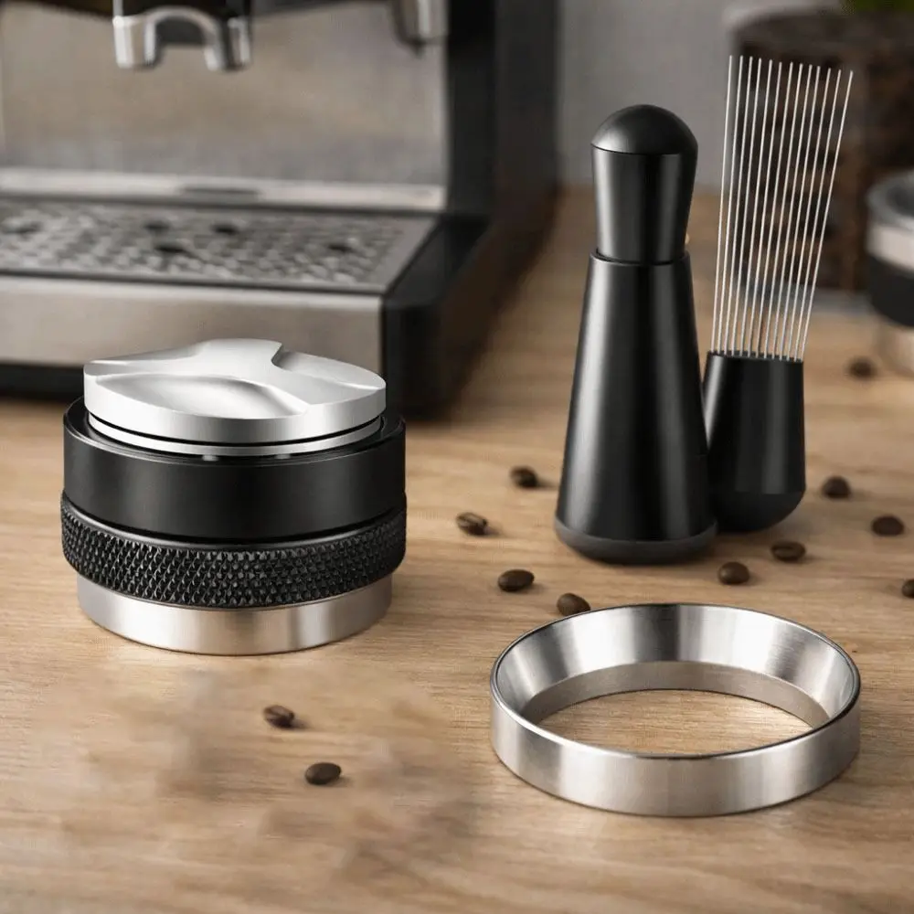 

Набор аксессуаров для эспрессо 51/53/58 мм: дозирующая воронка, темпер для кофе с постоянным давлением, экономия усилий, основание из нержавеющей стали