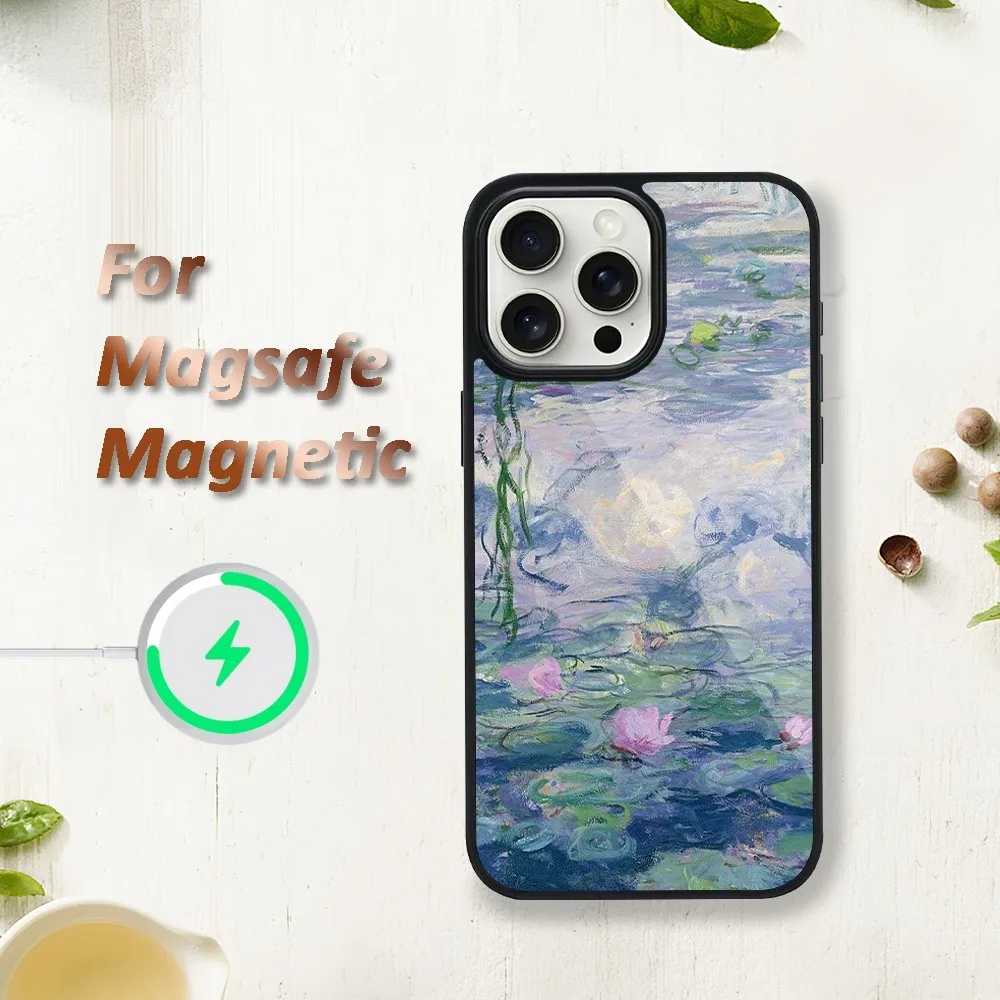 Claude Monet Water Lilies Art Phone Case For iphone 11 12 Plus Max 13 14 Mini Pro 15 Magsafe Magnetic Wireless Charging Shell