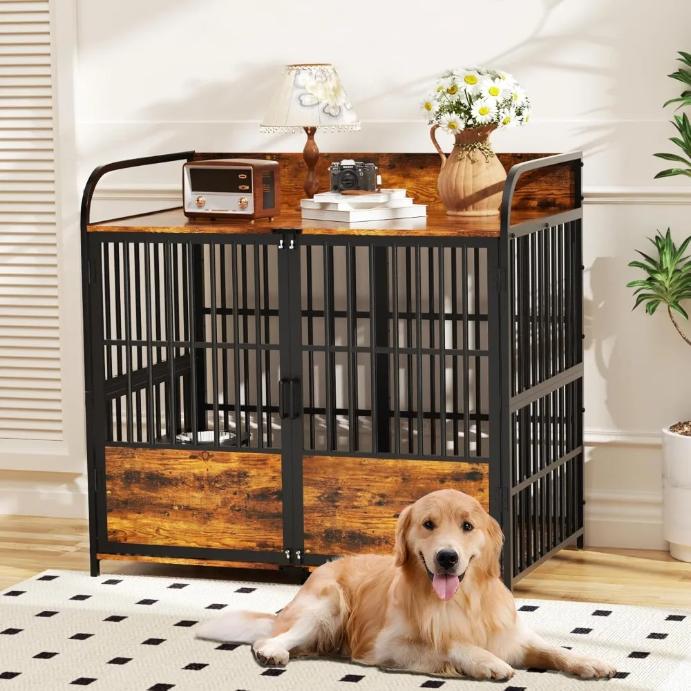 

41 in Dog Crate Furniture, Large Dogs Kennel Indoor with 2 Doors, Wooden Dog Cage Table Decorative for Small, Medium