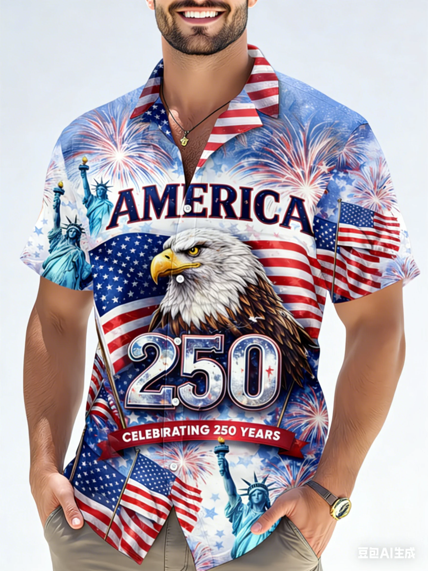 Men Shirts 250th Anniversary United States Hawaiian Shirt 4th Of July Gift 2026 New Men's Short Sleeve Casual Button Up Shirts