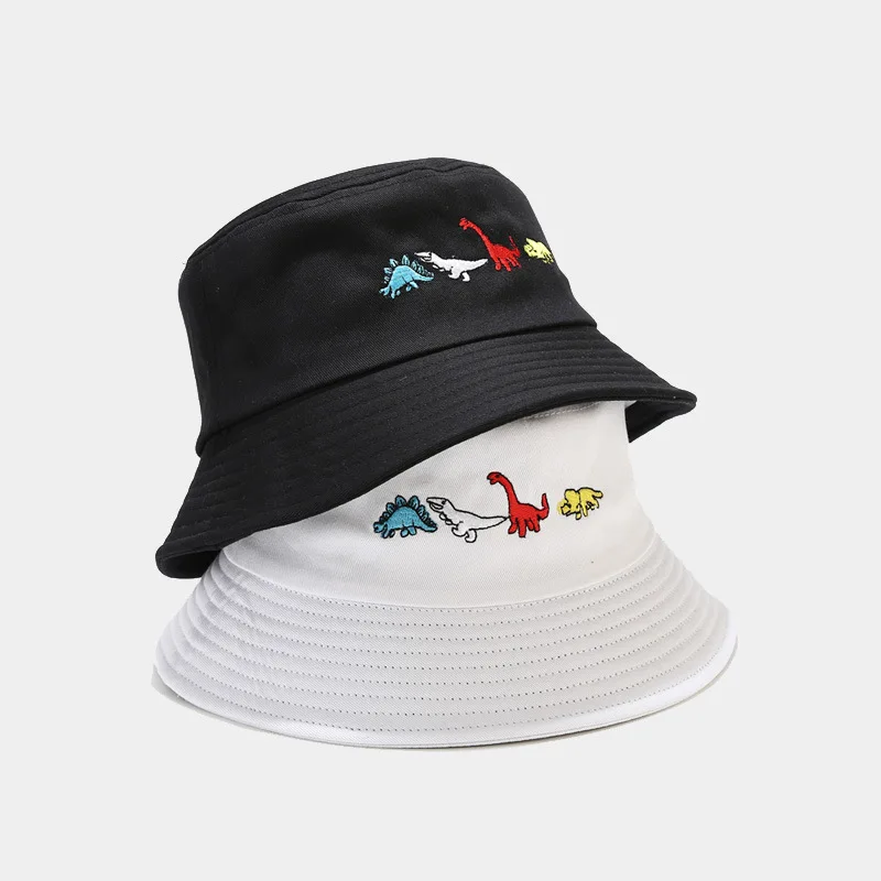 

Four Seasons Cotton Cartoon Cute Little dinosaur Embroidery Bucket Hat Fashion Joker Outdoor Travel Sun Cap For Men And Women 39