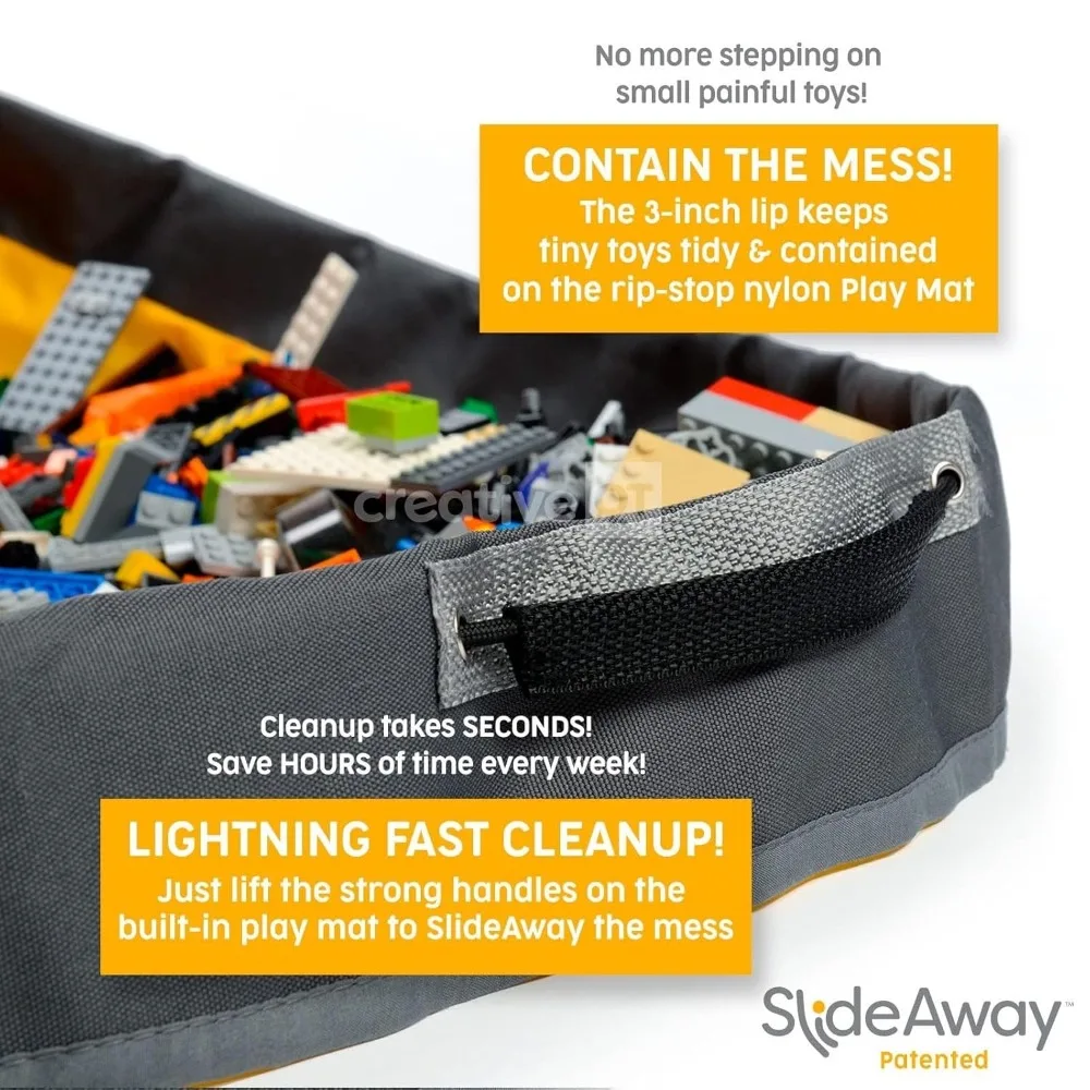 منظم تخزين الألعاب قابل للتوسيع مع حصيرة لعب كبيرة مقاس 52 بوصة لـ LEGO والكتل الصغيرة