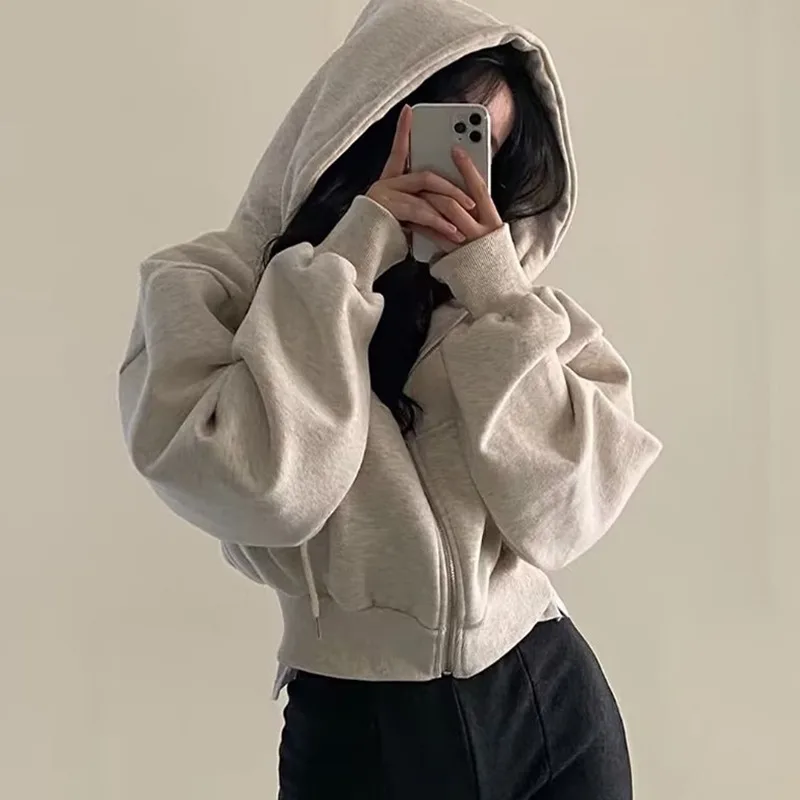 

Autumn Winter Women's Casual Hooded Hoodies American Streetwear Zip-up Sweatshirts Long Sleeve Jackets Harajuku Y2K Short Coats