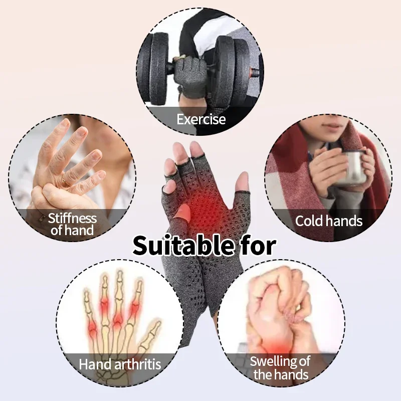 Arthritis Gloves Hand Brace Wrist Support Band Joint Pain Therapy Half Finger Anti Slip Compression Gloves for Men Women 1 Pair