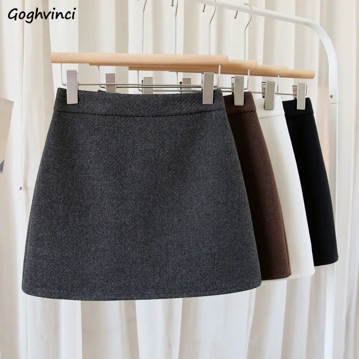 

Solid High Waist Mini Skirts Women Woolen Ladies Hip Wrap Faldas Autumn Winter All-match Casual A-line Soft Simple Zipper Chic