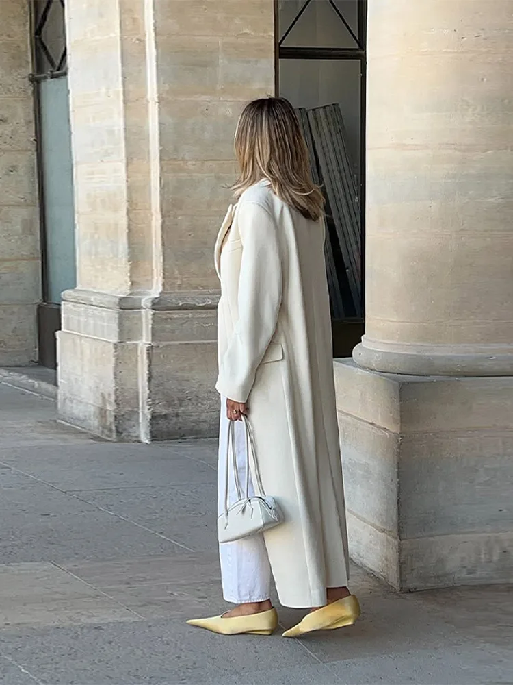 

Осенние шерстяные женские длинные куртки, верхняя одежда, пальто на пуговицах с лацканами, костюм с воротником, прямые свободные топы, повседневная уличная женская одежда