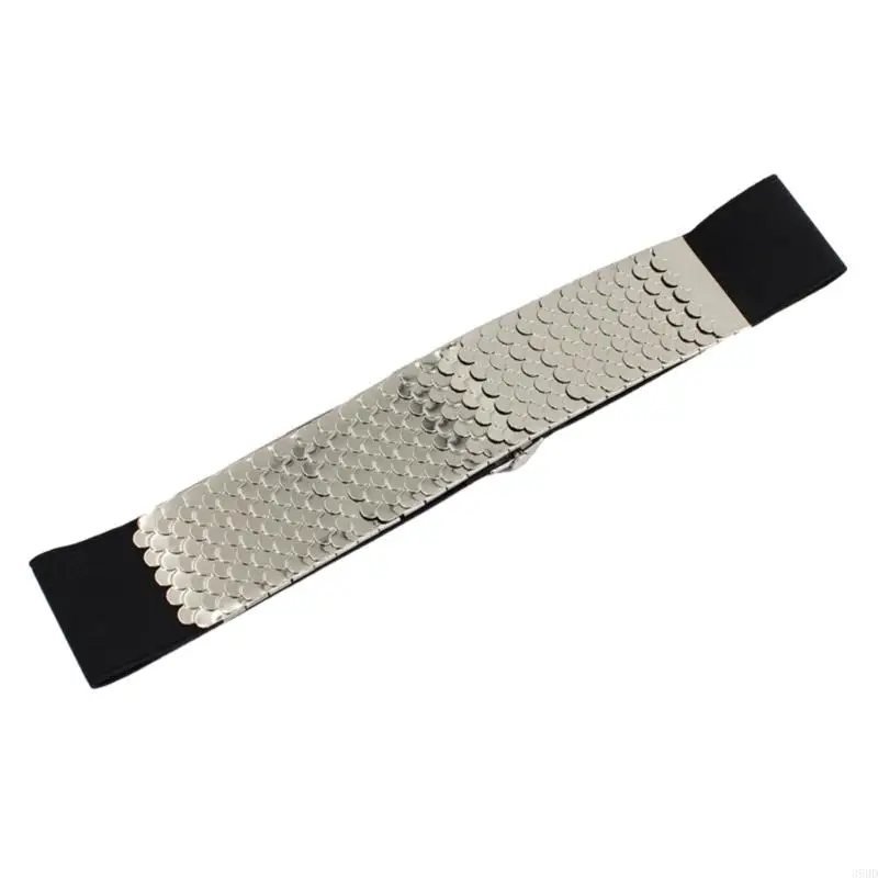 652F Women Fish Scale Texture Wide Waist Belt Elegant Elastic Rope Universal Waist Belt Women Dress Shirt Wide Waist Corset