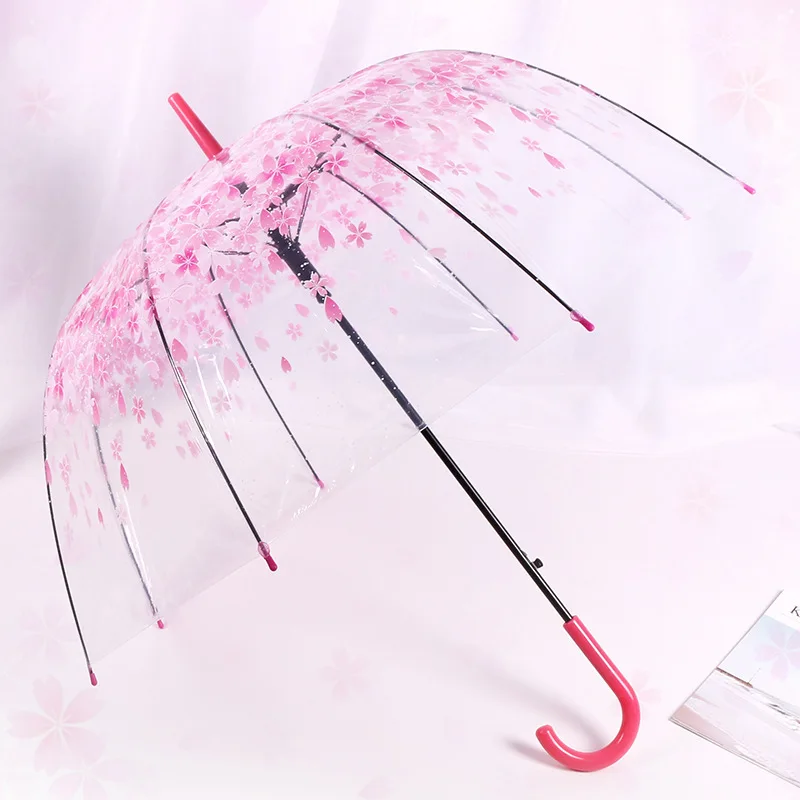 Outdoor Korean Umbrella Folding Cute Korean Mini Fresh Simple Sen Series Trifold Cherry Blossom Transparent Japanese Umbrella