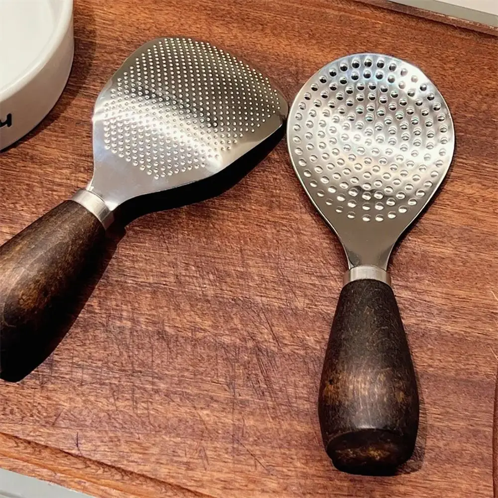 1Pcs Stainless Steel Rice Spoon Zebrawood Wooden Handle Heat Resistant Rice Spatula Nonstick Standable Rice Scooper