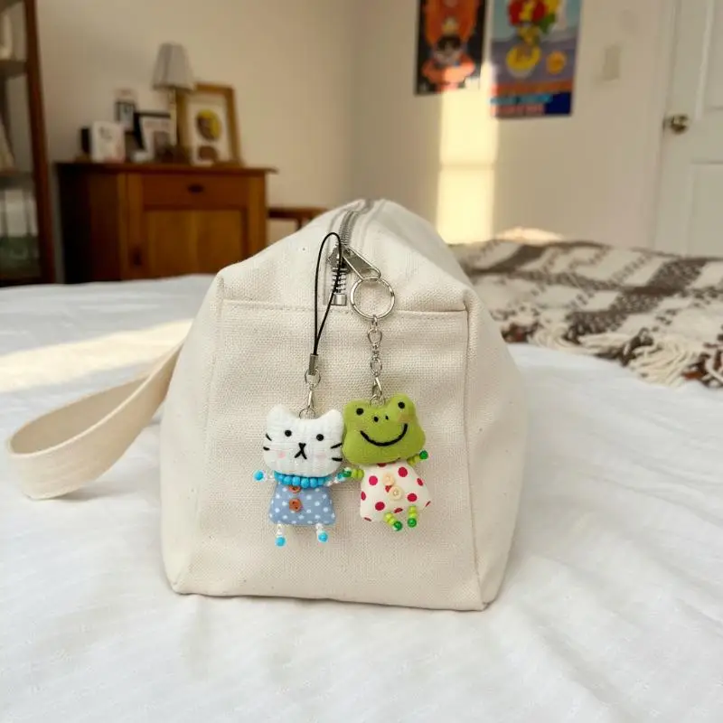 Cute Frog Pig Cat Pendant Keychain For Women Simple Design Phone Rope Chain Lovely Animal Bag Car Keyring Young Girls