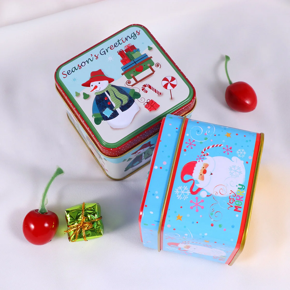 5 Pcs Square Candy Tin Boxes Tinplate Smooth Edges Christmas Gift Storage Container for Cookies Treats Holiday Decor