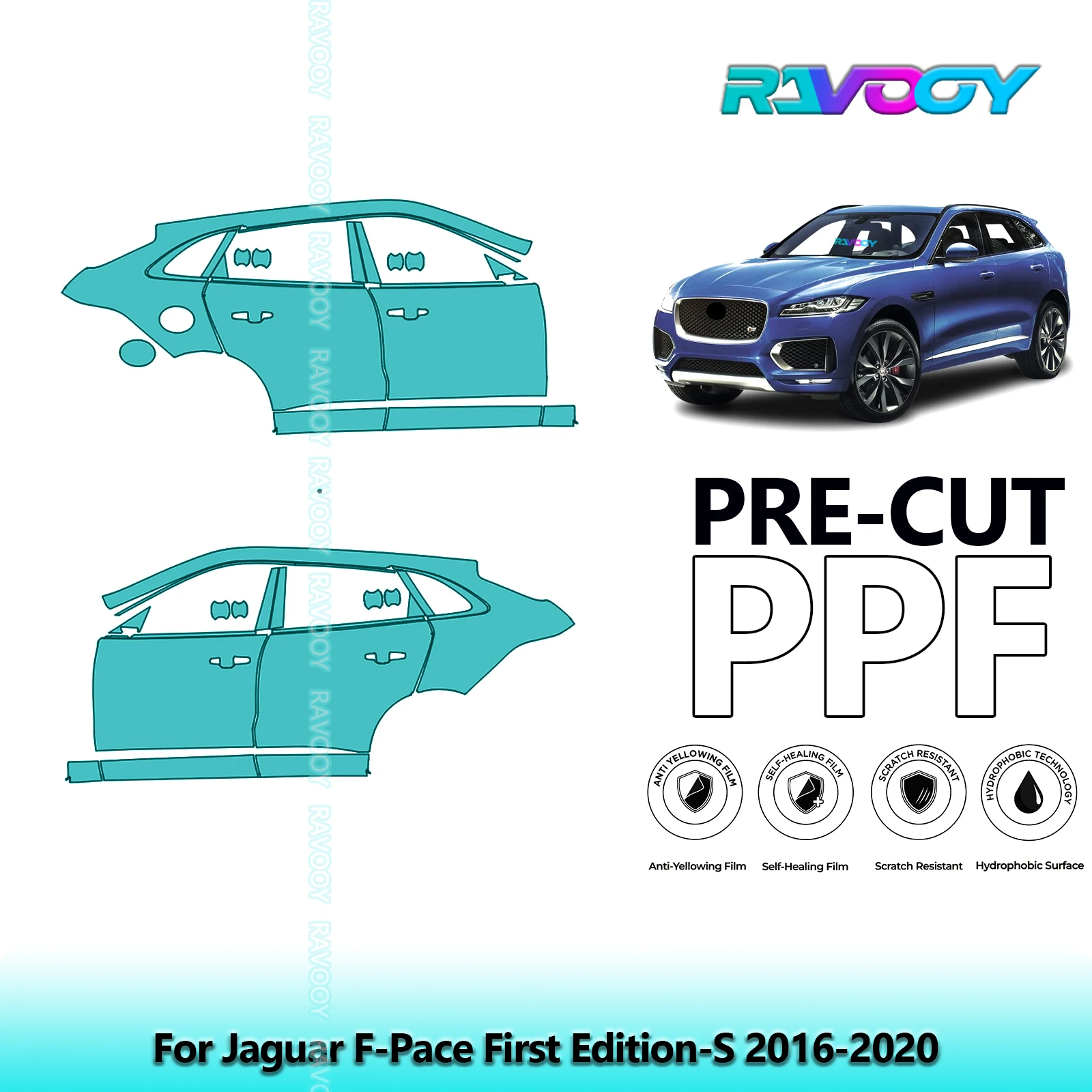 

For Jaguar F-Pace First Edition-S 2016-2020 8.5mil Clear Matte Pre-Cut PPF Door & A/B Pillar Kit TPU Paint Protection Film Set