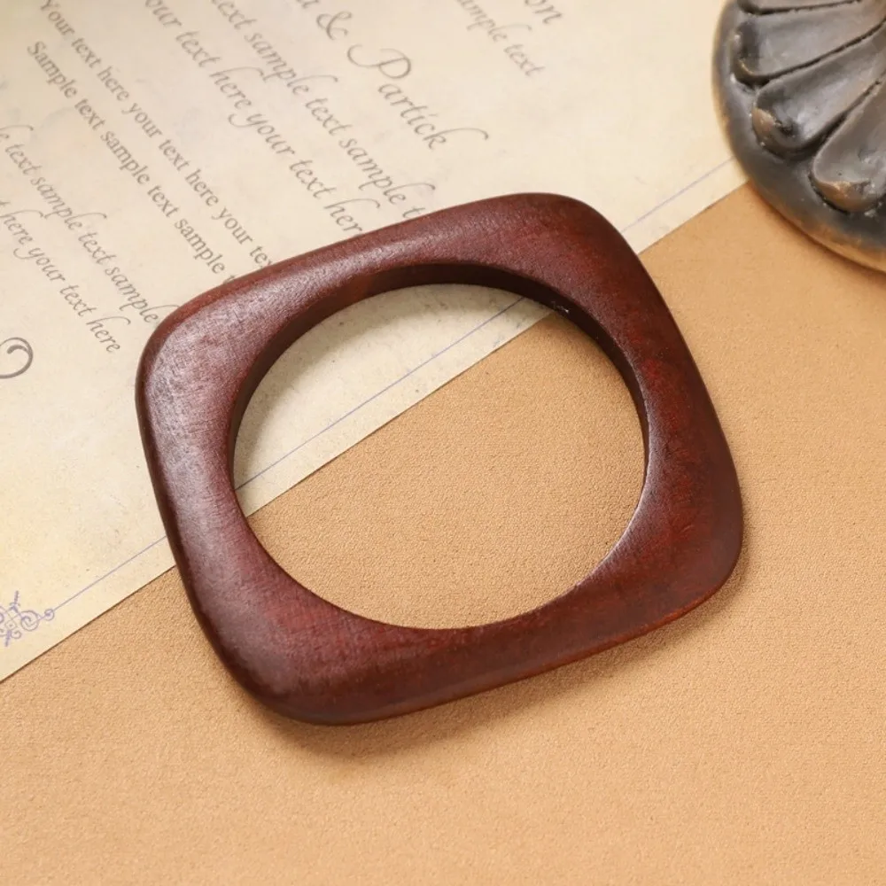 New Wide Wooden Bangles Ethnic Style Geometric Square Bracelets Round Exaggerated Women Bangles Gifts