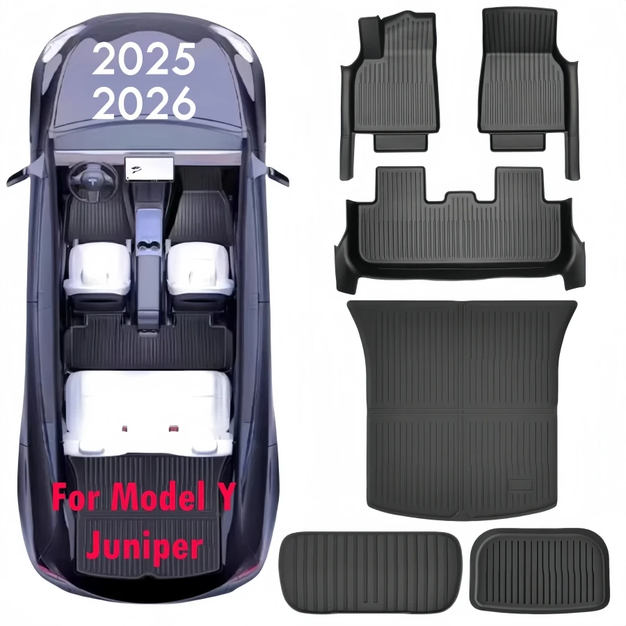 Pour Tesla Model Y Juniper 2025 2026 Tapis de sol en TPE entièrement enveloppants avec protection de seuil de porte et tapis de coffre avant et arrière