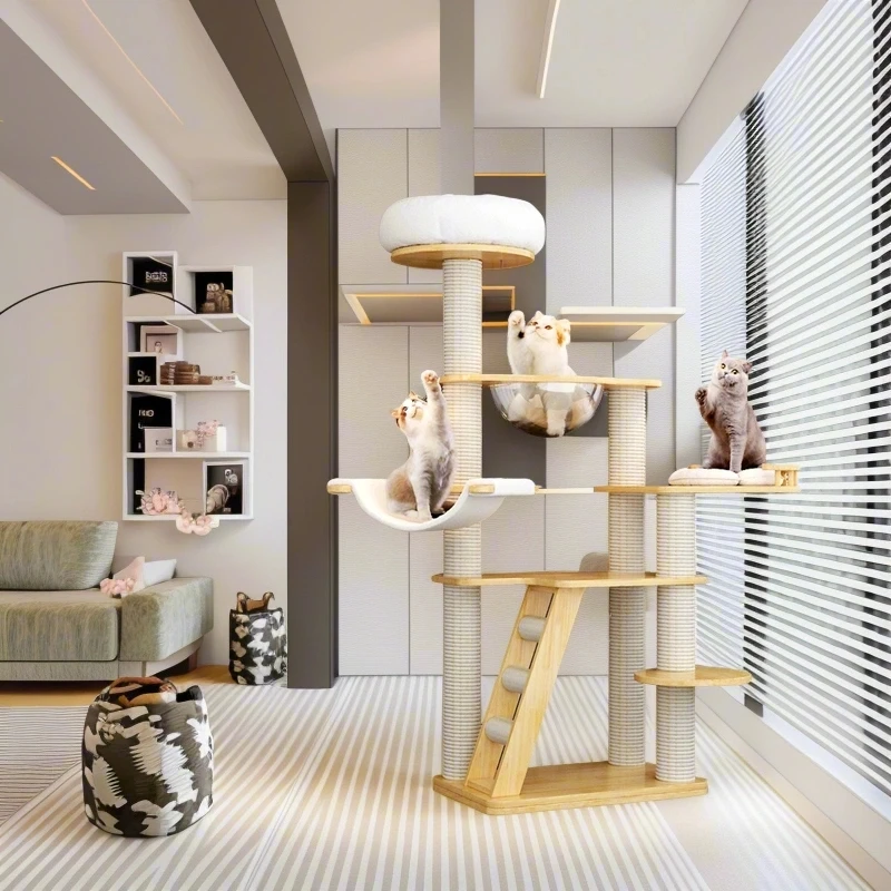 High Quality Large Outdoor Cat Tree Natural Wood Cat Climbing Tower Toy Sturdy Activity Center Suitable for All Cats