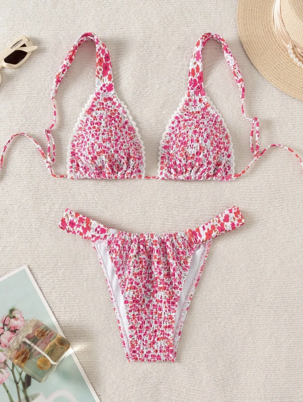 

Women's 2 Piece Leopard Floral Bathing Suit Wireless Triangle Swimsuit High Waisted Bikini Sets