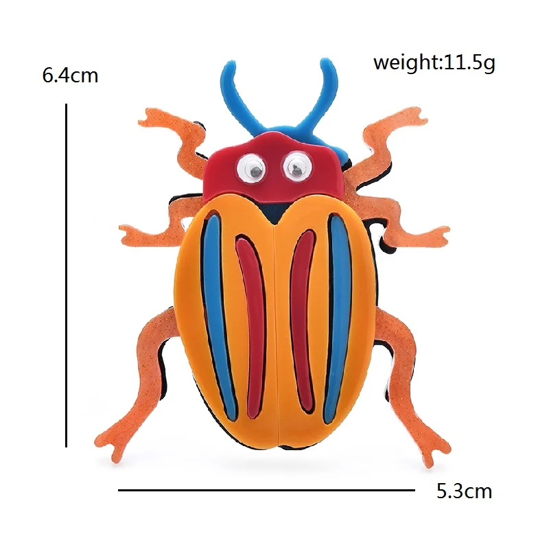 Wuli&baby Lovely Acrylic Beetle Brooches For Women Unisex Orange-red Color Insects Party Casual Brooch Pins Gifts