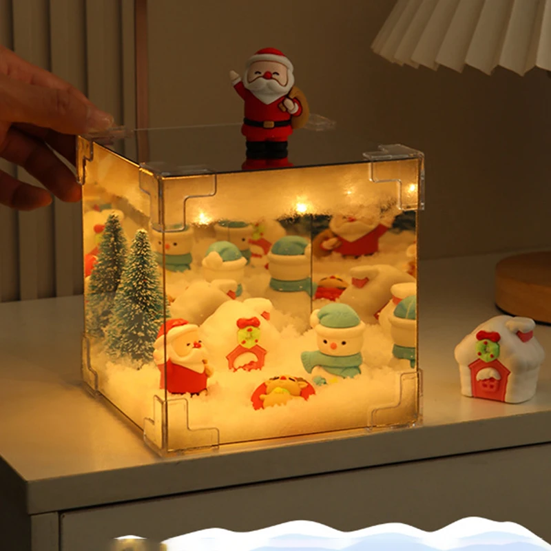 Christmas Decorative Mirrors DIY Santa Claus Snowman LED Night Light Mirror USB Charging Creative Decorative Mirror Xmas Gift