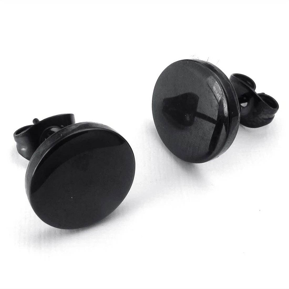 Jewelry Men'S Earrings, 10mm Circle Ear Studs, 2pcs (1 Pair), Stainless Steel, Black