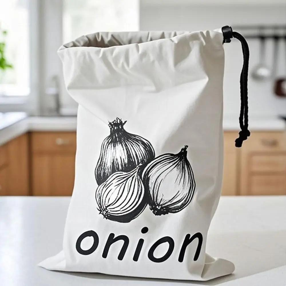 Durable Reusable Onion Potatoes Storage Bag Large With Side Zipper Canvas Bag Drawstring Kitchen Storage Pouch view 3