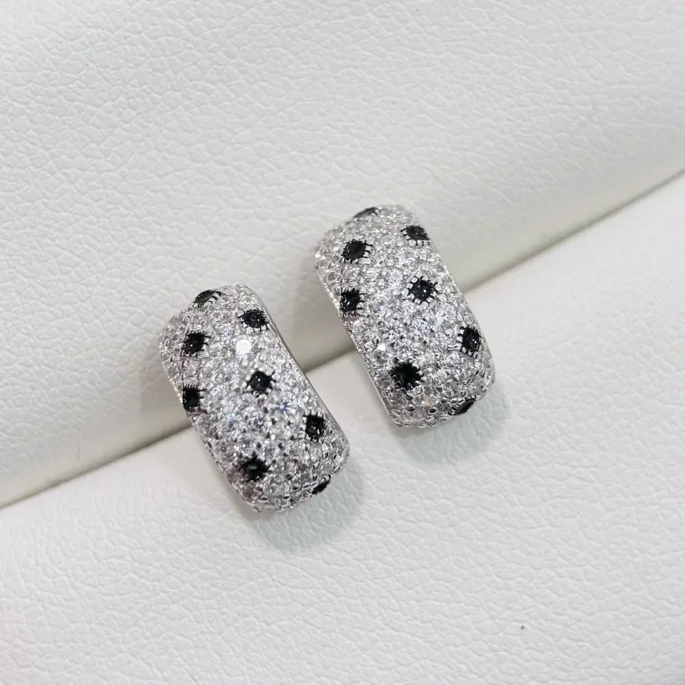 New Vintage 100% Pure 925 Sterling Silver Earrings Full Pave Zirconia Leopard Print Ear Stud For Women Luxury Fine Jewelry