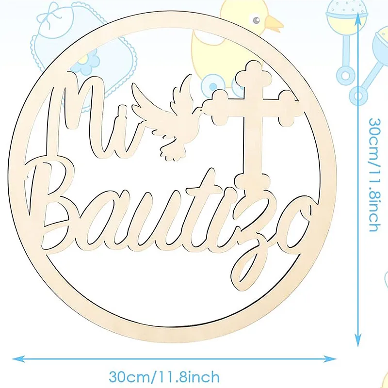 Mi Bautizo Cake Topper Spanish Baptism Cake Topper in Wood First Communion Party Gender Reveal Backdrop