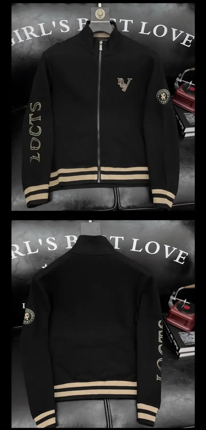 

Spring and Autumn Men's Alphabet Stand-Up Collar Sweater Trendy Fashion Handsome High-end Versatile Jacket