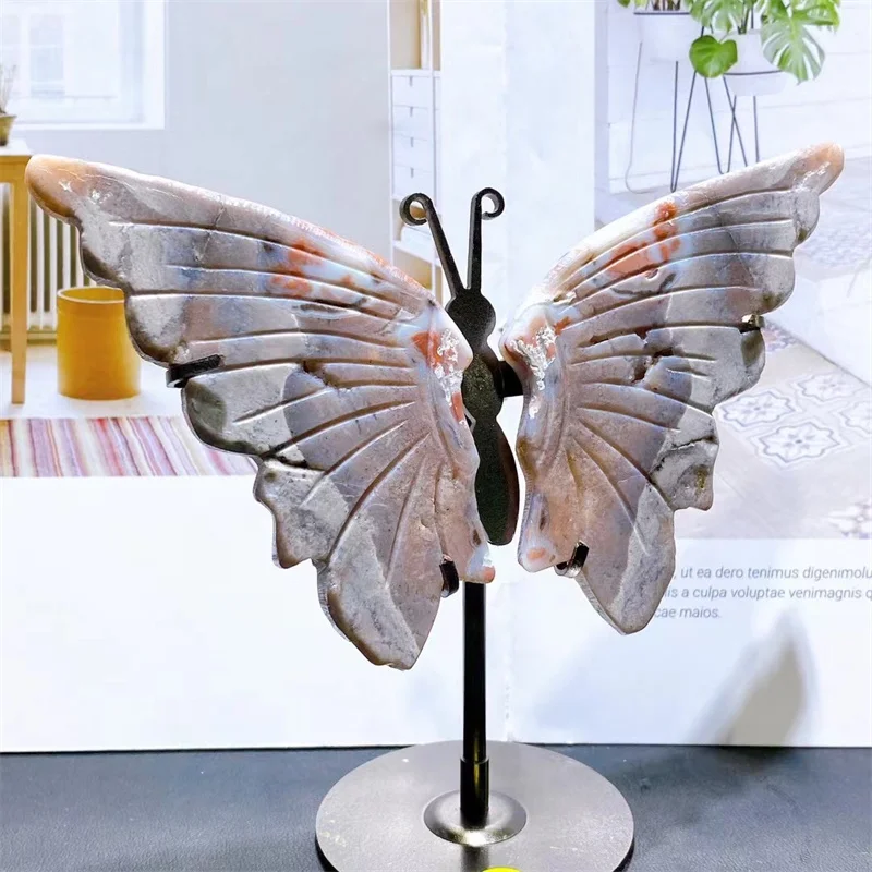 

Natural Pink Agate Butterfly Wings Crystal Crafts Healing Gemstone Girl Birthday Present Home Decoration 1pair