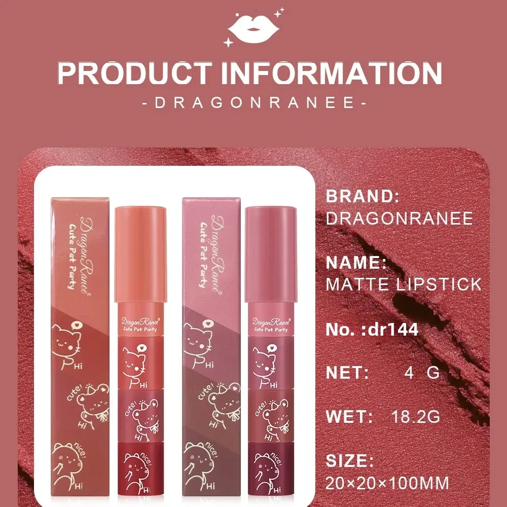 طقم أحمر شفاه مخملي مقاوم للماء مرطب يدوم طويلاً قلم مكياج شفاه مثير كومبو 4 في 1 ملمع شفاه لطيف ملمع شفاه #6