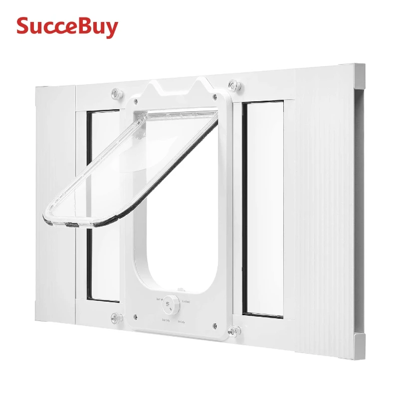 VEVOR Porta per Gatti da Finestra, Regolabile per Adattarsi a Finestre di Larghezza Compresa tra 585 mm e 710 mm, 4 Modalità di Chiusura di Sicurezza, Telaio in Alluminio e Vetro ad Alta Trasparenza