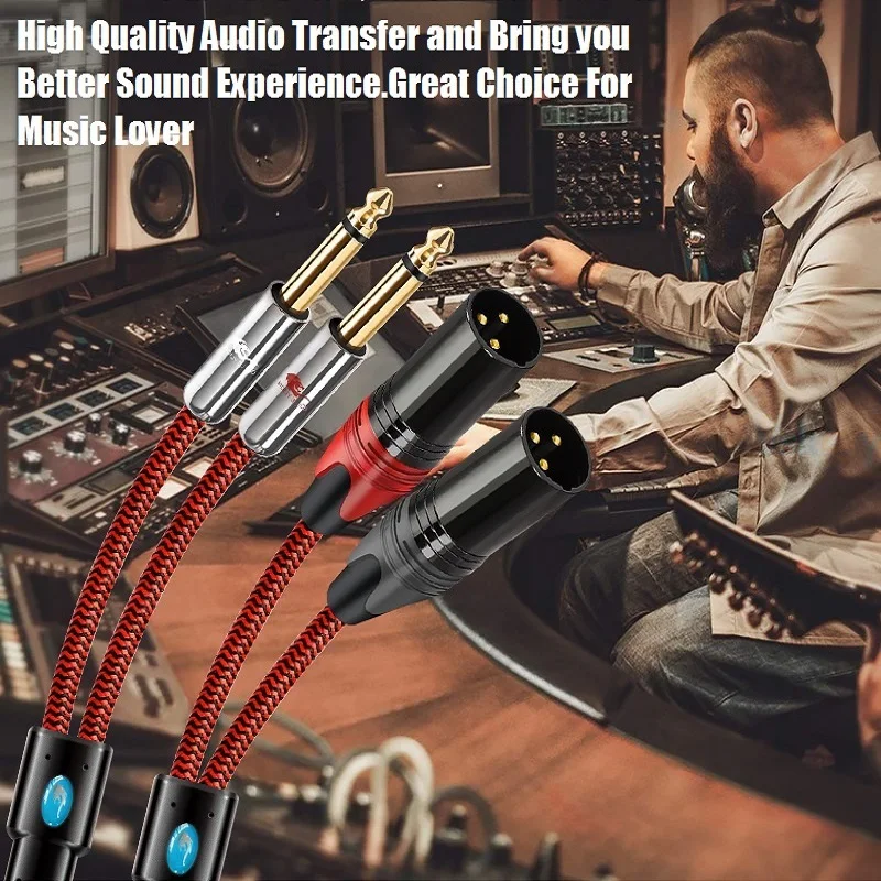 Dual 1/4 Inch TS Mono 6.35mm to 2 XLR Male Audio Cable Amplifier Mixer Console Home Theater Hi-Fi Stereo System Shielded Cords