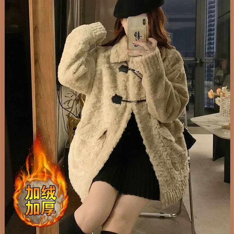 

Autumn Winter Ladies Thicken Faux Fur Coat Korean Female Fashion Lamb Wool Jacket 2025 Women Casual Long Sleeves Plush Outwear