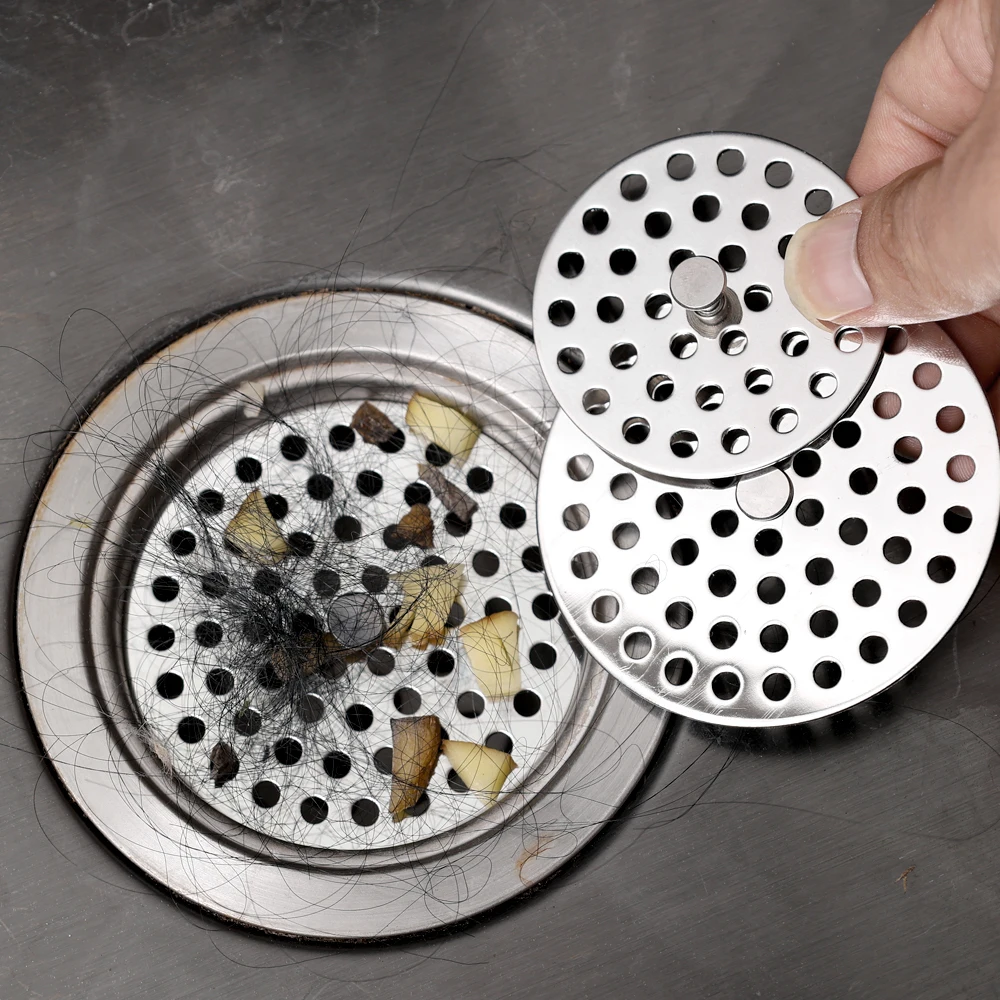 ฝาปิดท่อระบายน้ำสแตนเลสสำหรับห้องครัว ตัวกรองจับเส้นผม ที่กรองท่อระบายน้ำทรงกลม ฝาปิดท่ออ่างล้างจาน ฝาปิดท่อระบายน้ำฝักบัว อุปกรณ์ห้องน้ำ