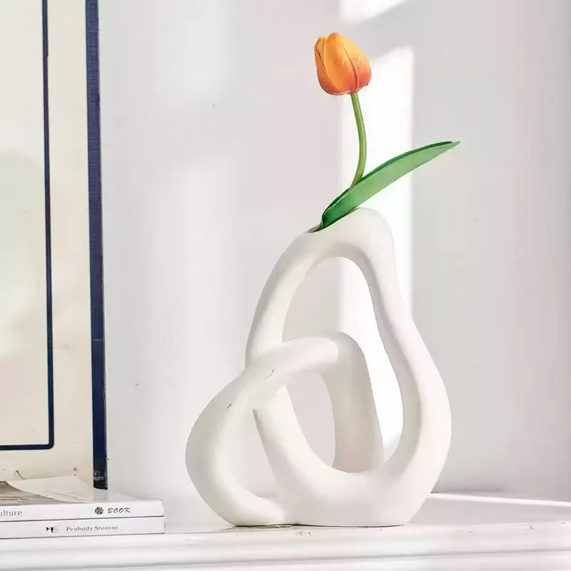 Nordic Ins Style Large Resin Vase Modern Creative TV Cabinet Decor Handmade Dry Flower Arrangement