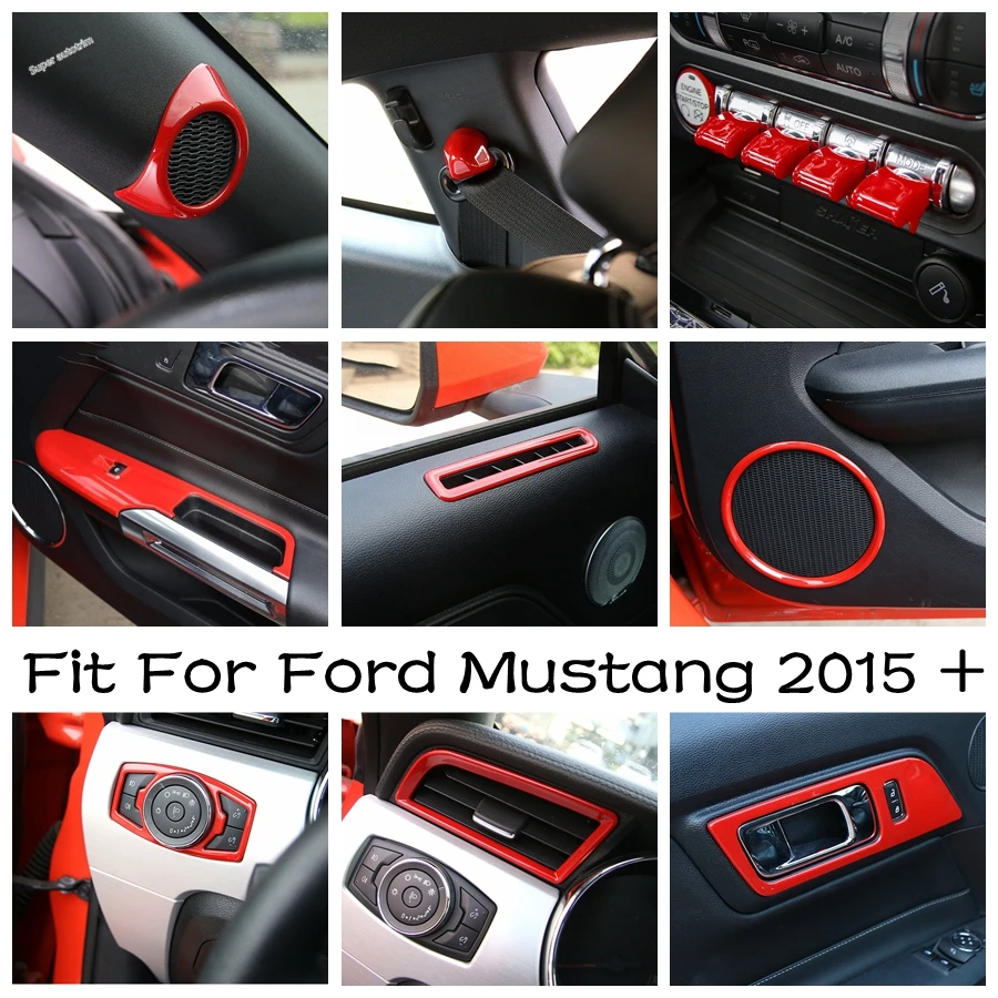 

Audio Speaker Button Gear Position Panel Seat Adjust Handle Cover Trim Fit For Ford Mustang 2015 - 2022 Red Car Accessories Part