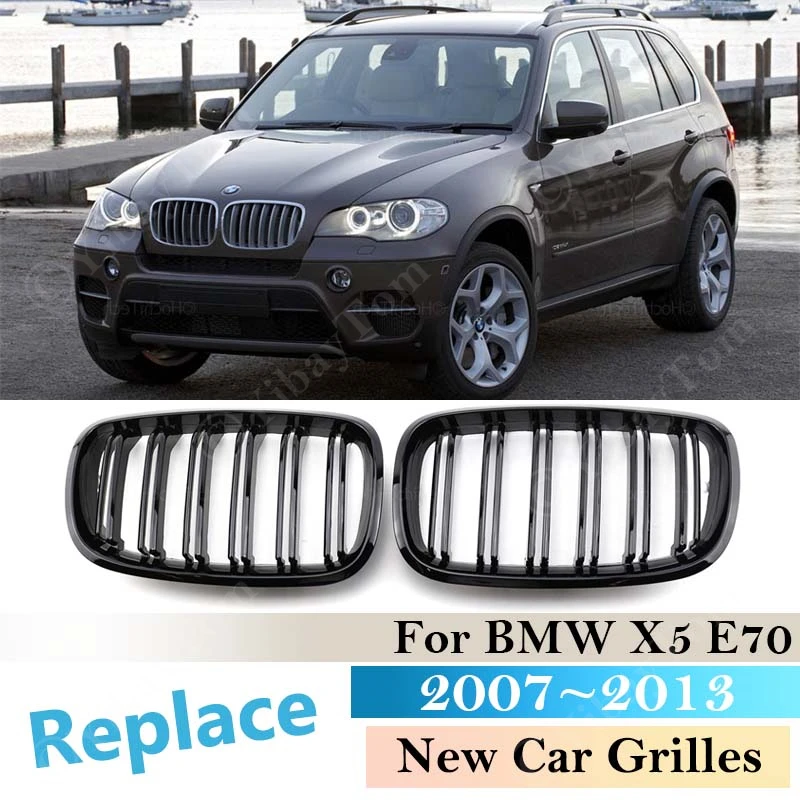 

Для BMW X5 E70 2007 ~ 2013 X6 E71 E72 Черные многоцветные передние решетки для почек с двойной планкой Высококачественные аксессуары из АБС-пластика 2008