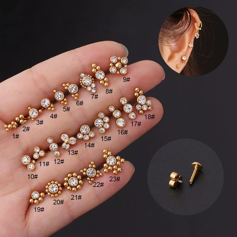 1PC 16G Internally Threaded G23 Titanium & Steel Bar Opal Ear Piercing Jewelry Helix Tragus Cartilage Earrings Labret Nose Stud