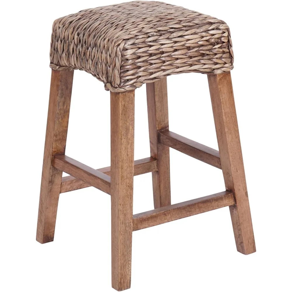 JONATHAN Y CSL1101A Maui 25.5 Rustic Bohemian Hyacinth/Wood Backless Counter Stool for Home, Kitchen, Dining Room, Workspaces, C