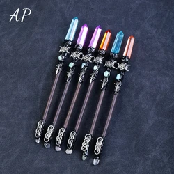 1PC Natural Electroplated Crystal Hexagonal Pillar Magic Wand Double Headed Crystal Fairy Wand Prop Accessories
