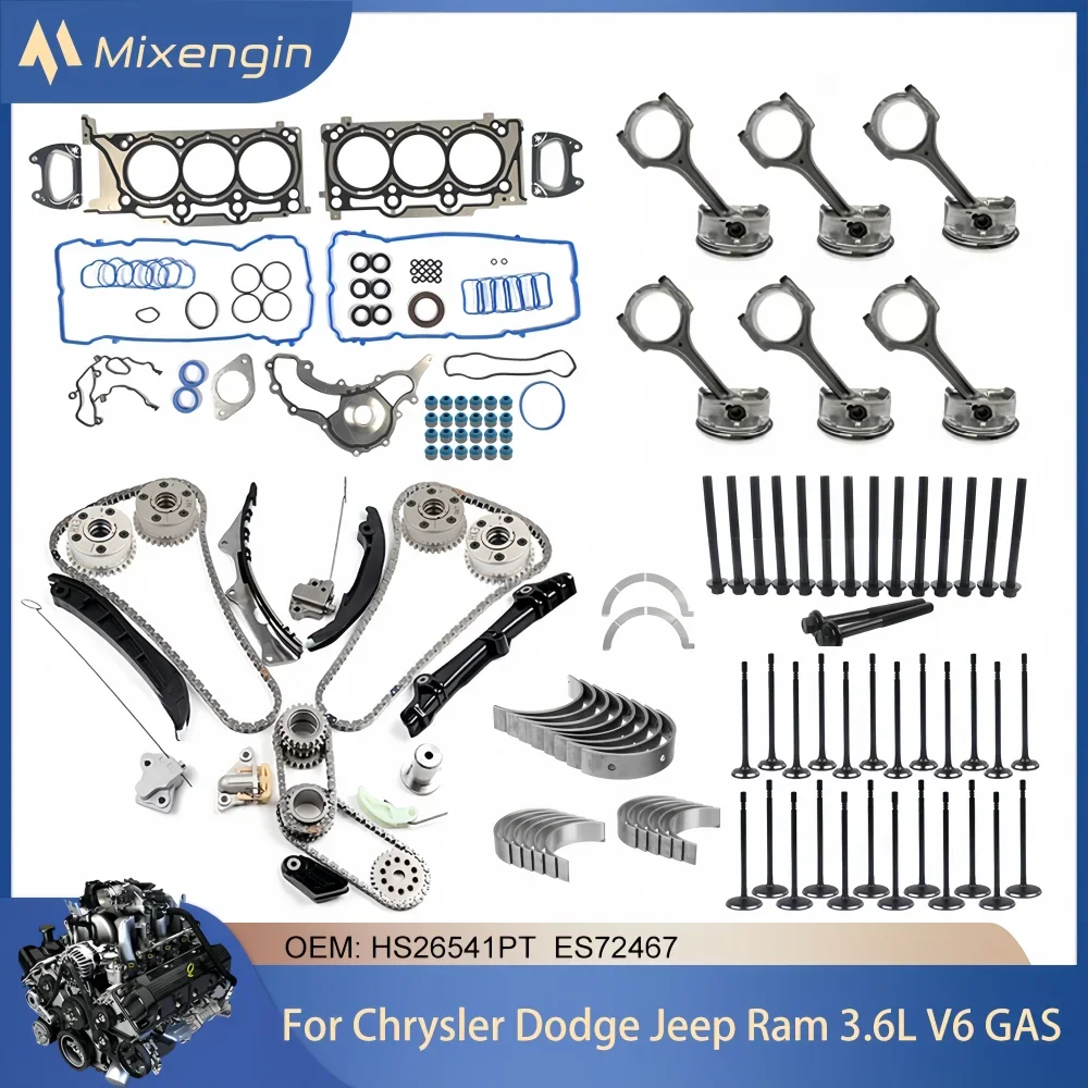 

Комплект болтов прокладки головки подшипника двигателя и комплект цепи ГРМ VVT, поршень, шатун для 11-22 Chrysler Dodge Jeep Ram 3.6L V6 GAS