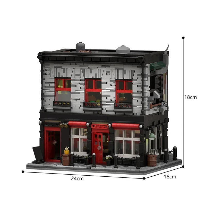 MOC- 192396   Film classico Architettura Street View Pub Modello Vampiri Casa da pub Set di blocchi di costruzione Fai da te Puzzle per bambini Giocattoli regalo