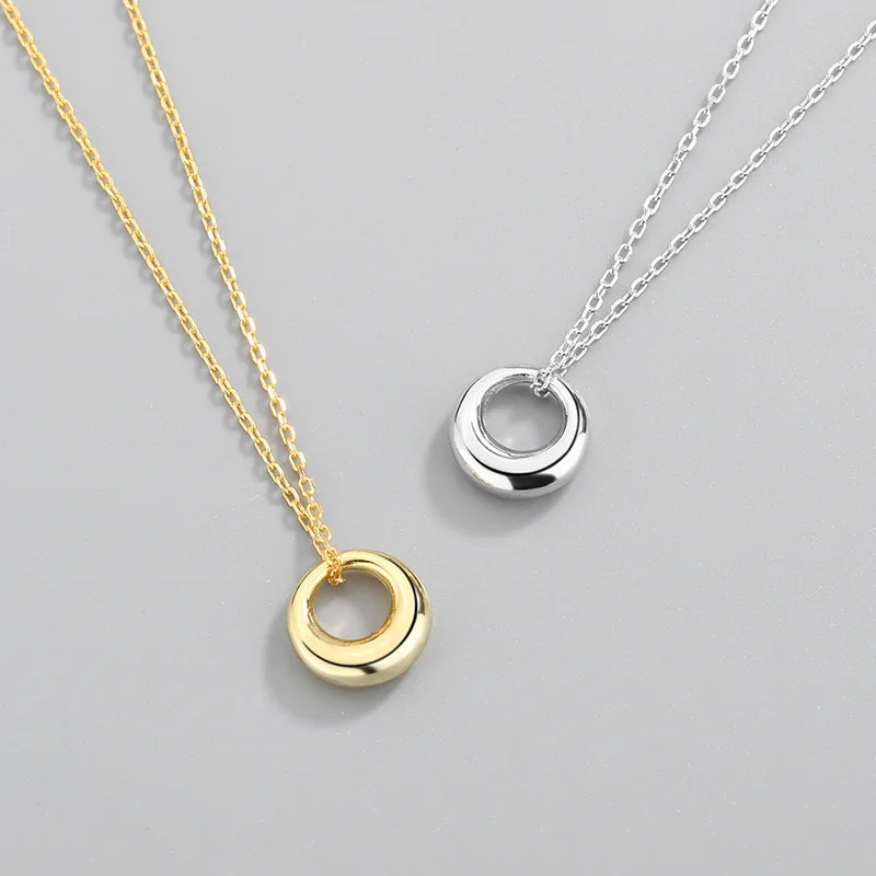 Popular 925 Sterling Silver Round Necklace Geometric Shape Pendant Choker Birthday Party Gift Women's Jewelry